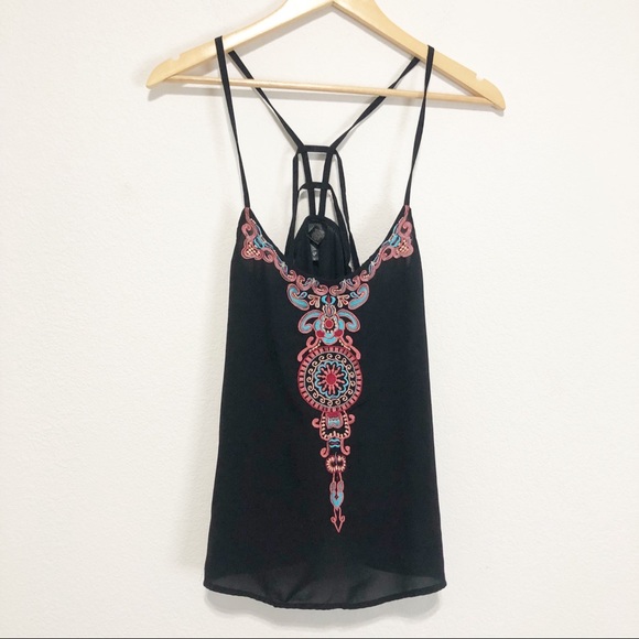 4/$25 Full Tilt Black Embroidered Ladder Back Cami - Picture 1 of 5